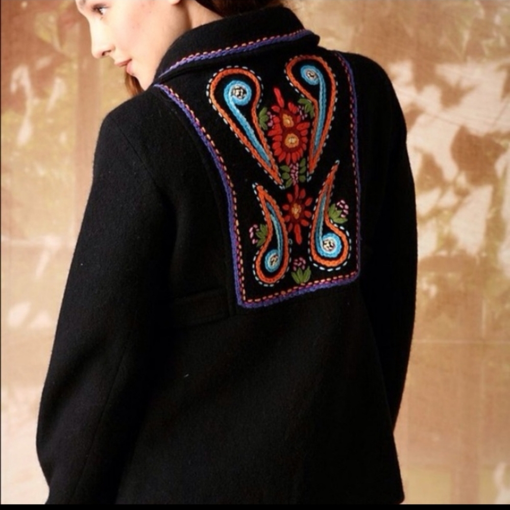 Free People Embroidered Pea Coat